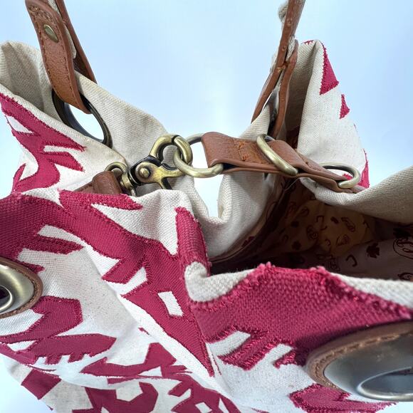 Lucky Brand Aztec Print Southwest Red and Cream Large Cotton Tote Shoulder Purse - Picture 10 of 12